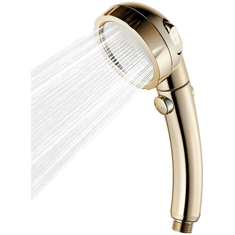 Shower Head, Universal Hand Shower 3 Hand Shower Modes Water Saving Shower Head with Removable Shower Head Stop Chrome Bathroom Shower, Gold