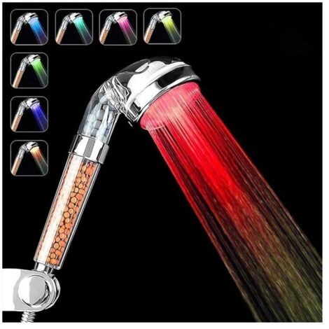 Shower head with 7 LED color variations, spa bathroom LED shower head - High-pressure water saving - High filtration with triple ionic negative pressure protection