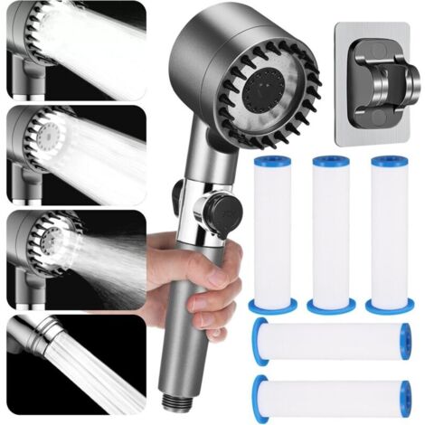 Shower head with filter - Water saving - High pressure shower head - Adjustable - With 4 spray patterns - Holder for 5 filters