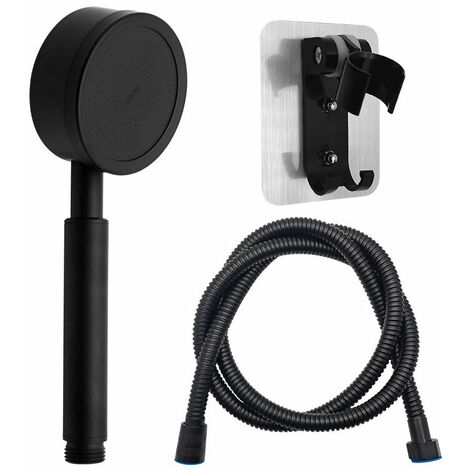 Shower Head with Hose and Hand Shower 80mm Diameter with 1.5m Shower Hose Stainless Steel Water Saving and High Pressure Hand Shower Black