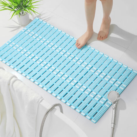 Shower Mat 90x40cm Non Slip Cut to Size TPE Long Bath Mat Non Slip Shower Mats for Inside Shower Anti Slip Shower Mat with Suction Cups Rubber Bath Mat (Brown)