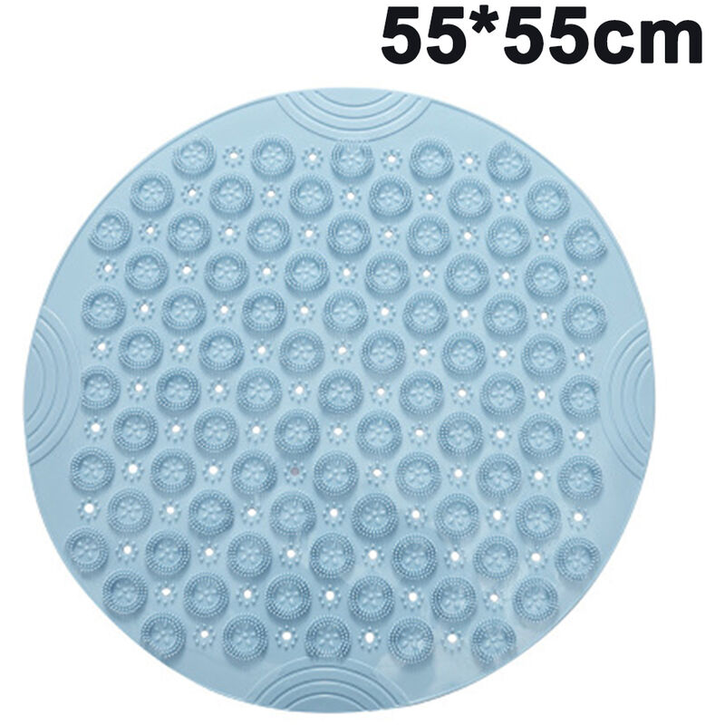 Shower Mat Round Bath Mat Mildew Proof Bath Mat BPA Free Non-slip Mat with Suction Cups and Drainage Holes for Bathrooms, Blue