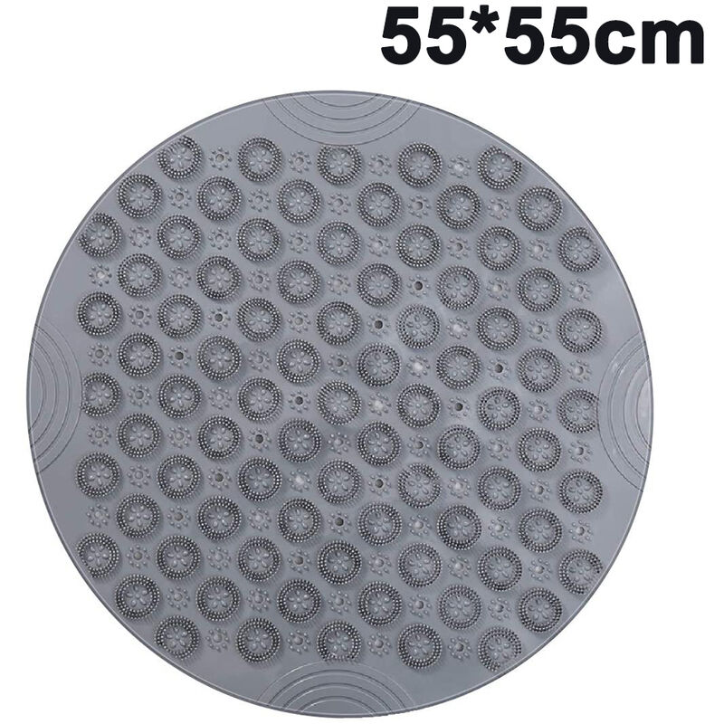 Shower Mat Round Bath Mat Mildew Proof Bath Mat bpa Free Non-Slip Mat with Suction Cups and Drainage Holes for Bathrooms, Gray