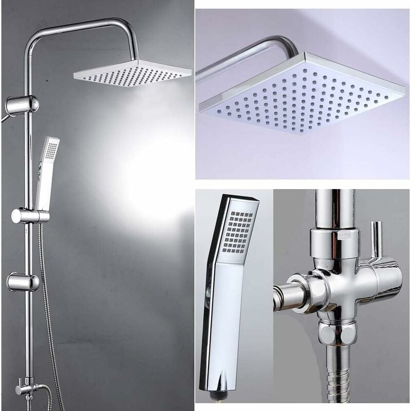 Shower Mixer Chrome Head Bathroom Square Valve Twin Bath Kit Set, Rainfall Head and Hand Held Shower