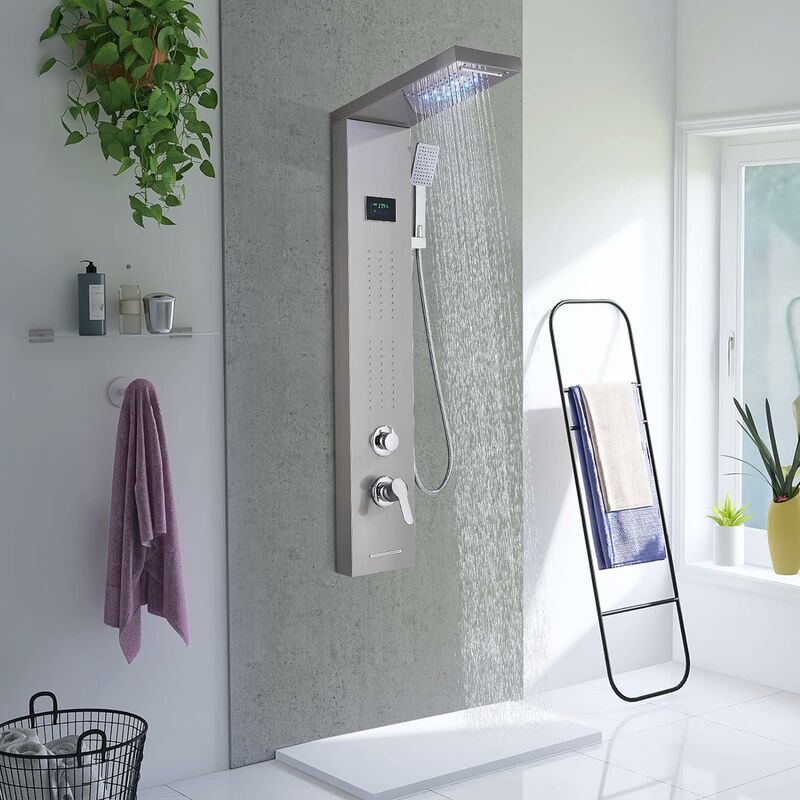 Shower Panel System with Digital Display,body Jets tub spout and led Rainfall Waterfall and Handheld Shower,Massage Full Body Shower Spa