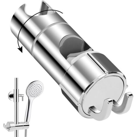 Shower Rail Slider — Replaceable Shower Head Holder (ABS, Adjustable Diameter 18-25 mm) with Hook