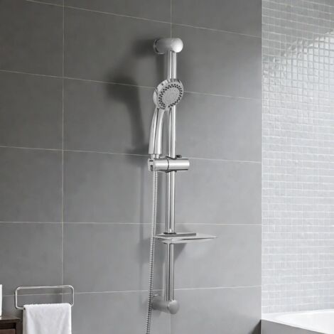 Shower Riser Rail Wall Mounted Shower Rail Stainless Steel Adjustable Shower Head Guide Rail for Home Bathroom (Shower Riser Rail, Silver 150CM)
