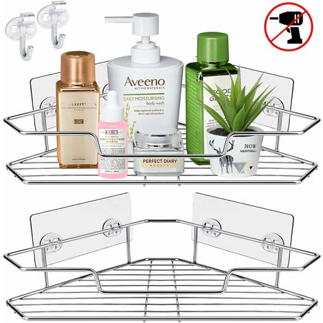 main image of "Shower Shelf Corner Shelf Without Drilling 2 Pack Bathroom Shelves 304 Stainless Steel Shower Shelf Shower Basket Shower Trays Self Adhesive Aluminum Corner Bathroom Organizer Kitchen Corner Shelf bathroom (Silver) SOEKAVIA"