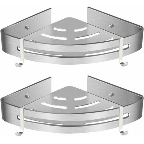 Shower shelf, drill-co.ukee bathroom shelf, shower box storage rack, bathtub shelf storage rack, wall-mounted, self-adhesive, rust-proof, rectangular, polished, 2 hooks 2 Pack, Polished Silver