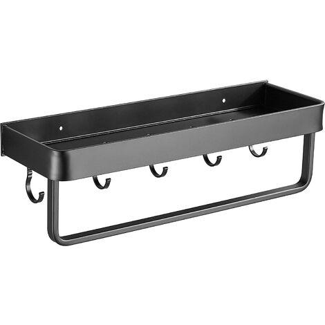Shower Shelf, Shower Basket With Towel Rack and Hooks, Wall Mount Shelves, No Drilling, Self-Adhesive, Aluminum, Matte Black, For Bathroom and Kitchen