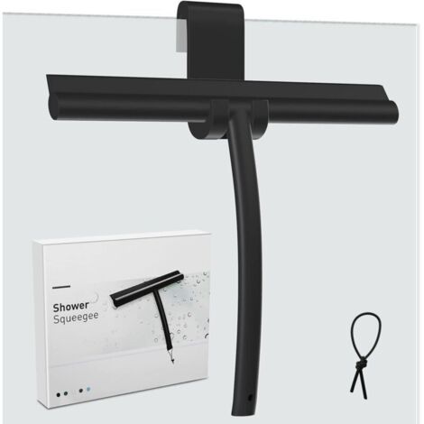 Shower Squeegee, Squeegee with Silicone Holder, Shower Squeegee with Stainless Steel Core for Bathroom, Glass, Shower Door, Car Window Squeegee - Black