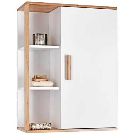 Showerdrape Cassino Bamboo/White Bathroom Wall Cabinet with Display Shelves