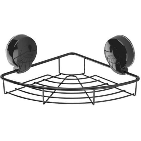 Showerdrape Suctionloc Black Steel Suction Wall Mounted Corner Basket