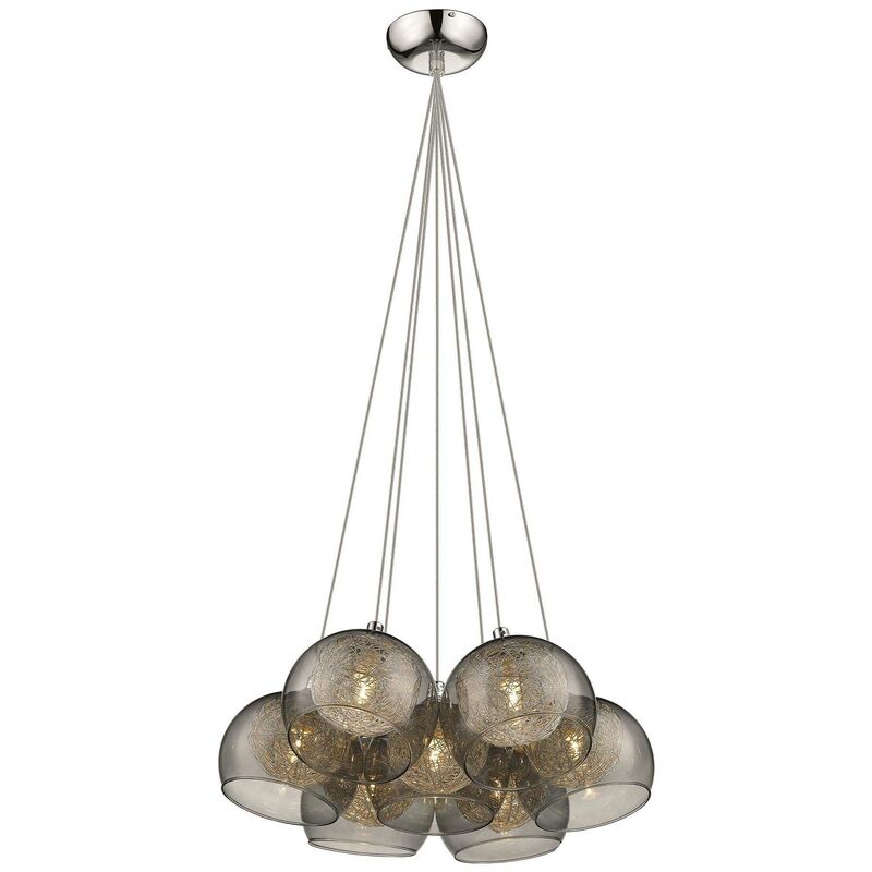 Spring Lighting - 7 Light Cluster Pendant Chrome, Smoked grey with Glass Shades, G9