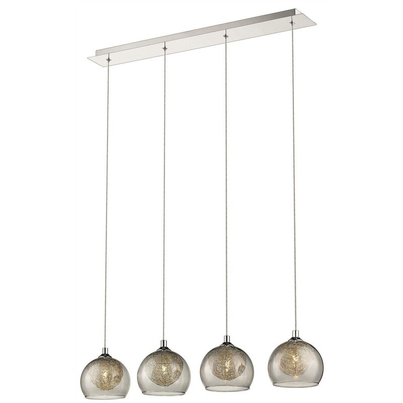 Spring Lighting - 4 Light Ceiling Pendant Bar Chrome, Smoked grey with Glass Shades, G9