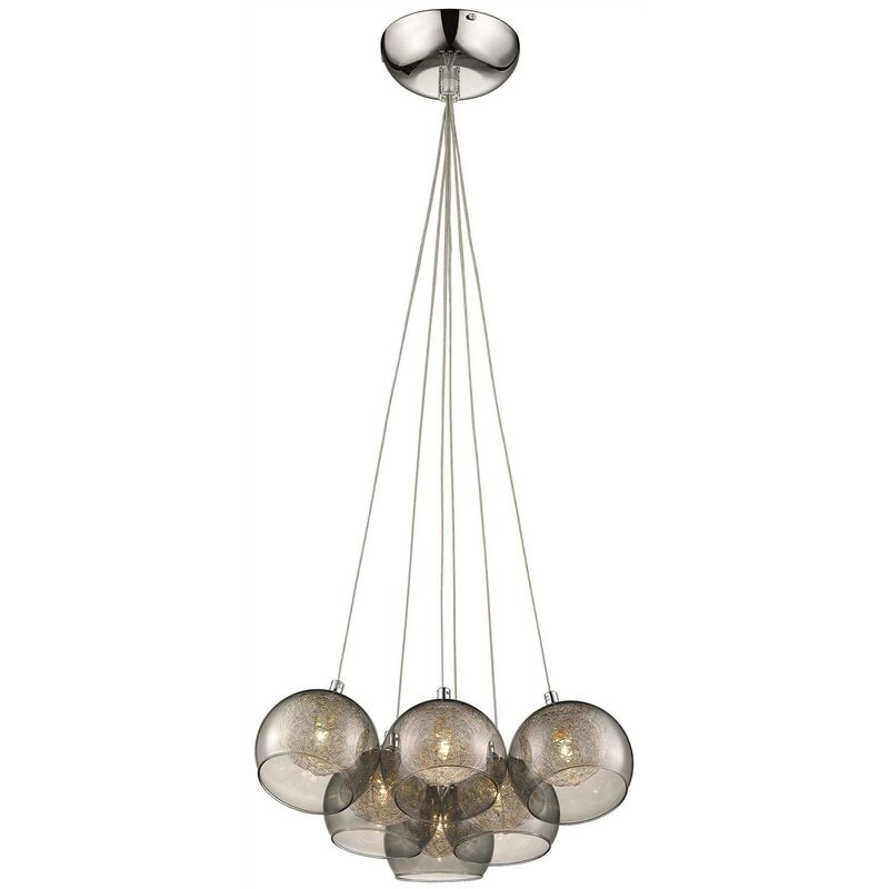 Spring Lighting - 6 Light Cluster Pendant Chrome, Smoked grey with Glass Shades, G9