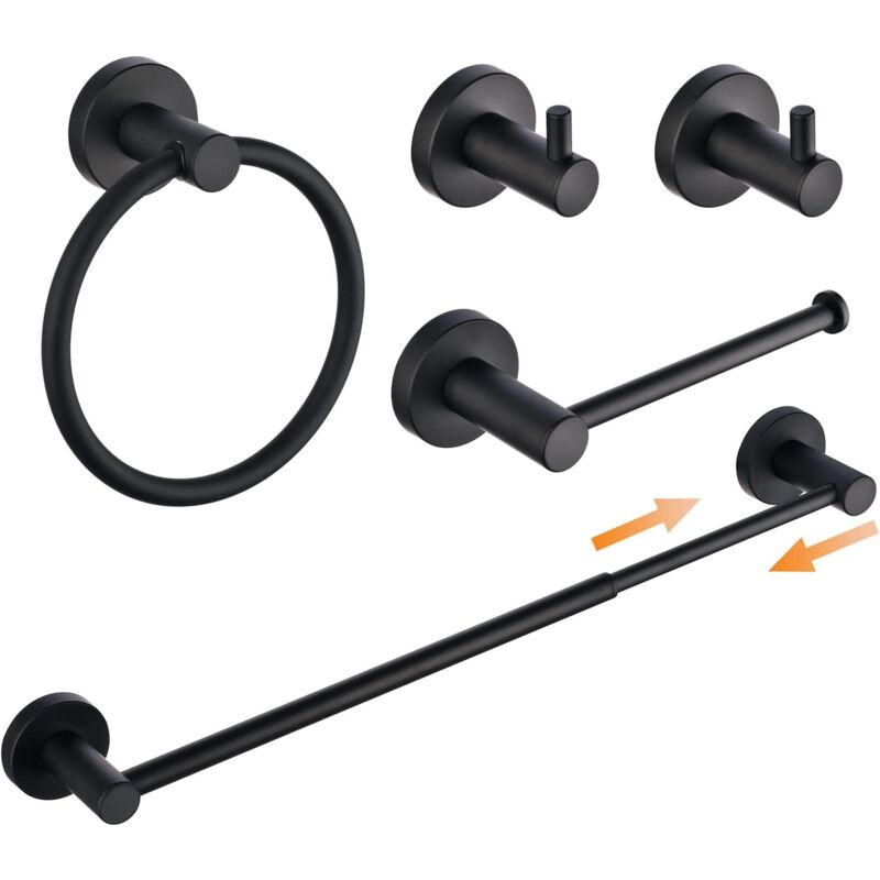 Porte-Serviettes, Anneau Porte Serviettes Mural Givré Noir en Acier Inoxydable 304, Porte Serviette Rond pour Salle de Bain, Cuisine (Noir)