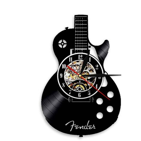 Shxx 12 pouces Disque Vinyle Horloge Murale Avec Lampe Salon Étude Rétro Guitare Cd Record Horloge Murale Muet Horloge Personnalisée A906-1234