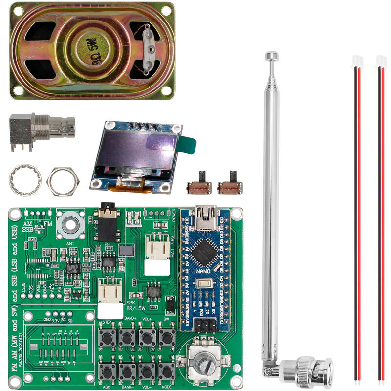 

SI4732 FM AM (MW y SW) SSB (LSB y USB) Radio Receptor de audio Tipo de bricolaje Salida de audio de 3,5 mm Interfaz de antena BNC con filtro de ancho