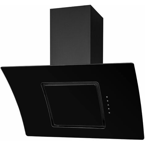 S.I.A SIA 90cm Touch Control Black Angled Curved Glass Cooker Hood Kitchen Extractor