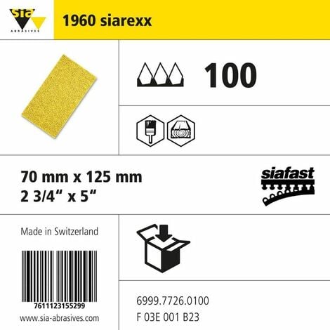 Sia Abrasives 1960 Siarexx Siafast Paper Strip - W70MM X L125MM - Grit 100 - Pac