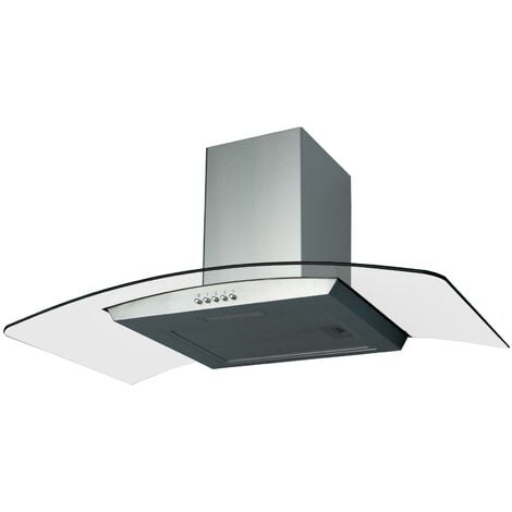 S.I.A SIA CGH90SS 90cm Curved Glass Stainless Steel Chimney Cooker Hood Extractor Fan