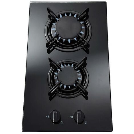 S.I.A SIA GHG302BL 30cm 2 Burner Black Glass On Gas Domino Hob With Enamel Pan Stands