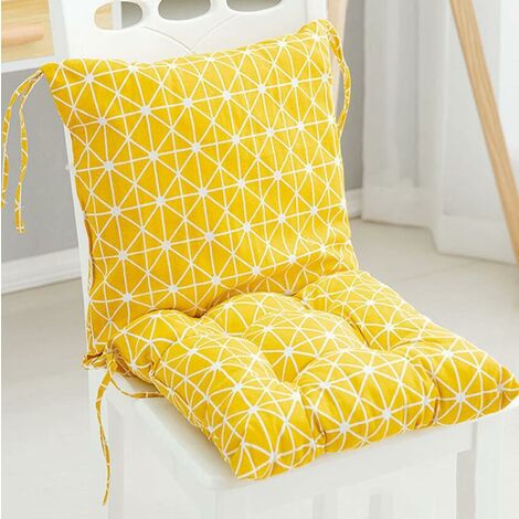 Yellow Plain Seat Pad with Button Straps 100% Cotton 40 x 40 cm