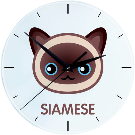 Siamesen - MDF-Uhr mit Grafik und Aufschrift der Marke Art-Dog