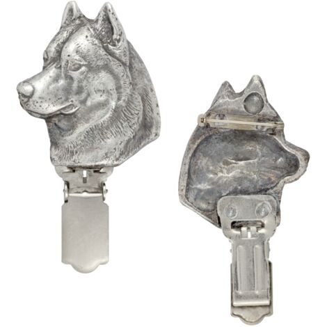 Siberian Husky, Siberian Husky - spilla con clip, porta numero di partenza, distintivo argentato per una mostra canina di Art-Dog