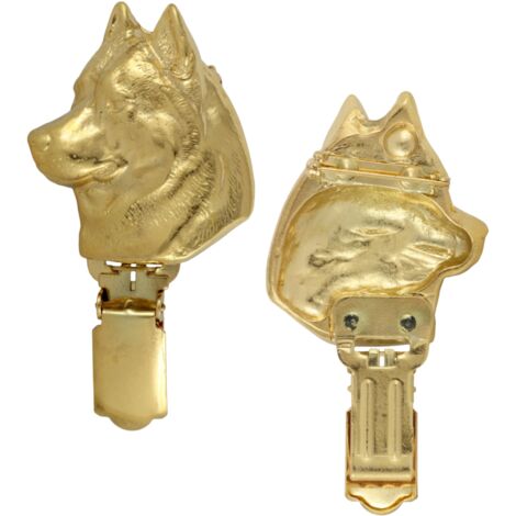 Siberian Husky, Siberian Husky - spilla con clip, porta numero di partenza placcato in oro, elegante distintivo per una mostra canina di Art-Dog