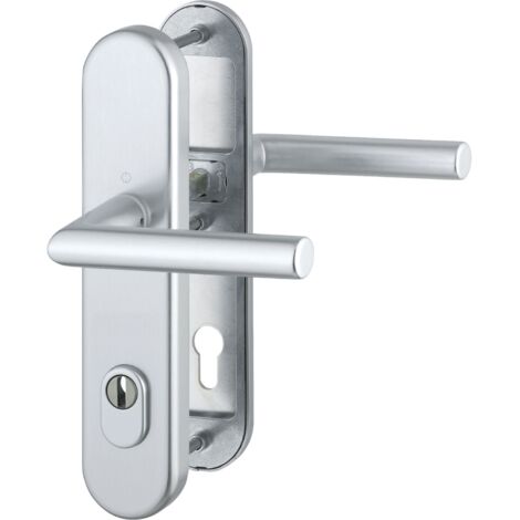 Sicherheits-Drückergarnitur AMSTERDAM, PZ88 Kernziehschutz, für Türstärke 62-72mm, RC2, silber eloxiert ÖNORM