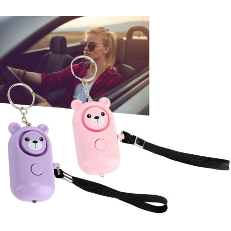 Sicherheitsalarm für Frauen und Kinder – 130 dB Notruf mit LED – 2er-Packung Schlüsselanhänger in Form von Bären aus ABS in Rosa und Lila, 66 x 38 cm