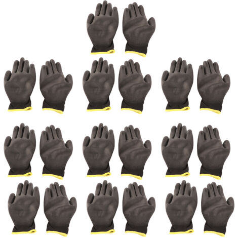 Sicherheitsarbeitshandschuhe – 10 Paar – PU-Beschichtung – Antistatisch – Nylon – Größe 8 (M) – Schwarz mit rotem Rand