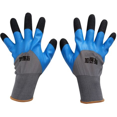 Sicherheitsarbeitshandschuhe aus schaumbeschichtetem Nylon, rutschfest und abriebfest (Grau + Blau)