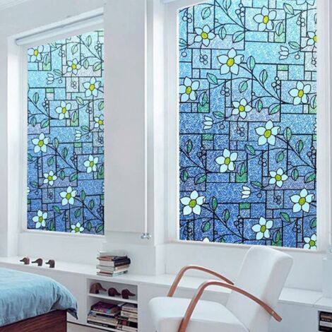 Sichtschutzfolie, 45 x 200 cm, 3D-Blumenmuster, bietet guten Sichtschutz, ist UV- und hitzebeständig und eignet sich für Schlafzimmer, Wohnzimmer, Badezimmer und Küche.