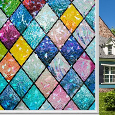Sichtschutzfolie 45 x 200 cm, Regenbogenfarbene elektrostatische Fensterfolie, 3D-Anti-UV-Klebefolie für Milchglas, Dekorative Fensterfolie für Schlafzimmer, Büro, Küche