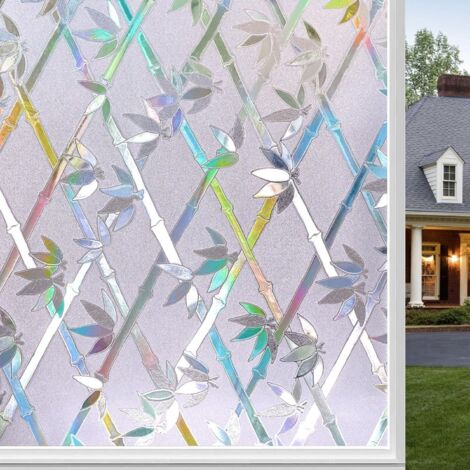 Sichtschutzfolie 45 x 200 cm, Regenbogenfarbene elektrostatische Fensterfolie, 3D-Anti-UV-Klebefolie für Milchglas, Dekorative Fensterfolie für Schlafzimmer, Büro, Küche