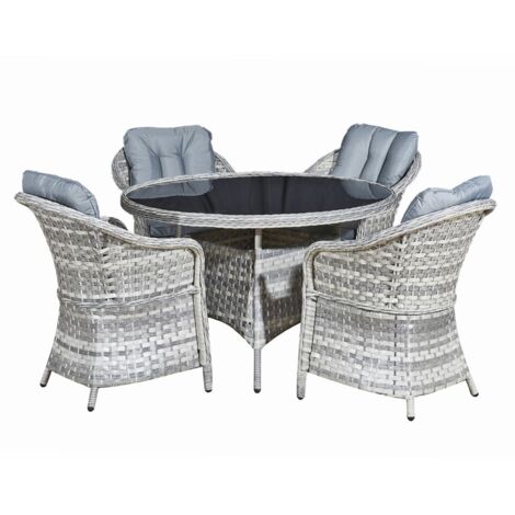 OSEASONS Sicilia Rattan 4 Seat Dining Set in Dove Grey with Black Glass