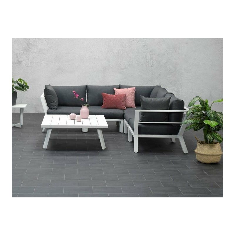 Image of Sicilly Corner Group and Coffee Table - Matt White frame with Charcoal Cushions