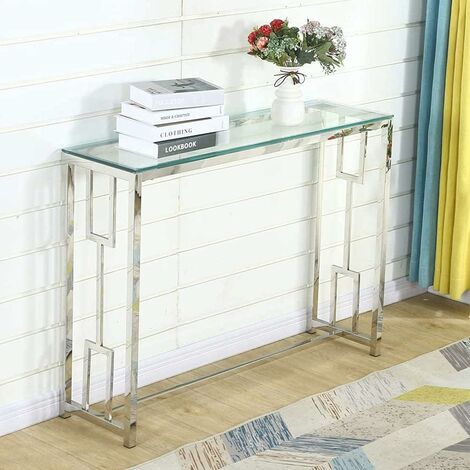 SICOTAS Konsolentisch aus Glas, Sofatisch aus gehärtetem Glas, moderner Eingangstisch, für Wohnzimmer, Flur, Schlafzimmer