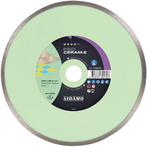 Sidamo – Disque diamant 230mm pour meuleuse – Tronçonnage à eau pour grès céram et faïence – Alésage 25.4mm – Jante continue pour finition parfaite