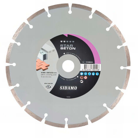Sidamo – Disque diamant pour meuleuse 11130010 – Diamètre 230 mm – Alésage 22,23 mm – Coupe béton armé – Performance à sec et à eau