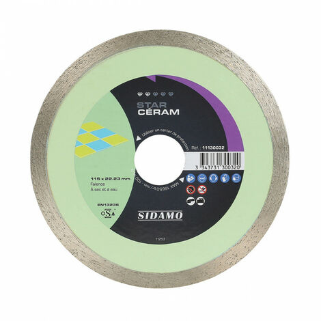 Sidamo – Disque diamant pour meuleuse 115mm – Alésage 22,23mm – Hauteur 7mm – Coupe précise sur faïence – Utilisation à sec ou à eau