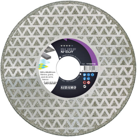 Sidamo – Disque diamant pour meuleuse 125mm – Alésage 22,23mm – Coupe marbre et granit – Vitesse max 15300 Tr/min – Épaisseur 2,2mm