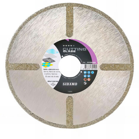 Sidamo – Disque diamant pour meuleuse 125mm – Alésage 22,23mm – Coupe verre, marbre, fibre de verre – Jante continue 100% diamant