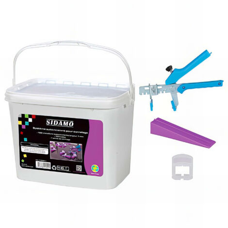Sidamo - Kit en seau pince + 100 cales + 100 croisillons 2 mm auto-nivelants en seau