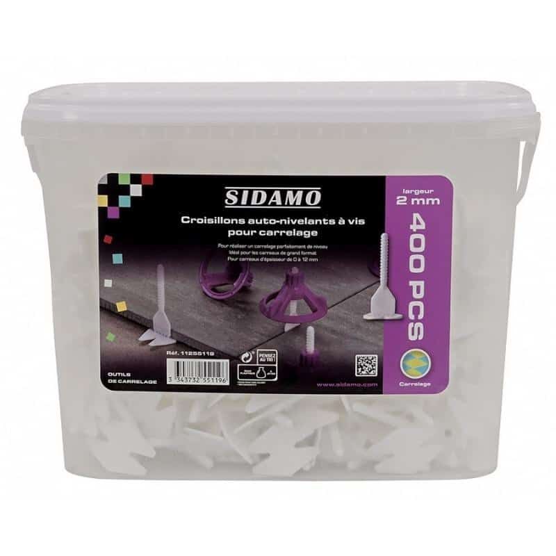 Sidamo - Seau de 400 croisillons auto-nivelants à vis - 2.0 mm