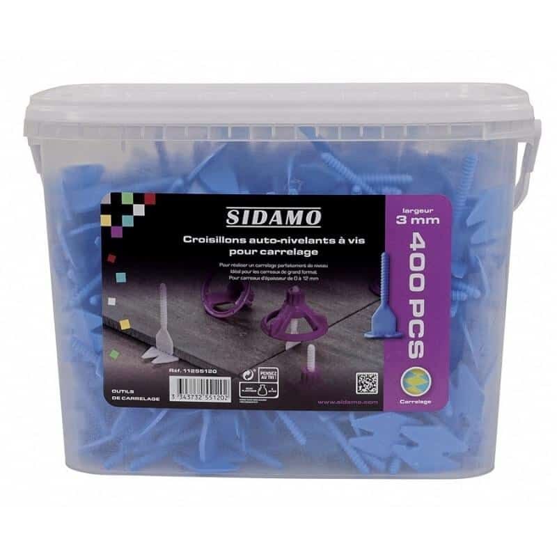 Sidamo - Seau de 400 croisillons auto-nivelants à vis - 3.0 mm