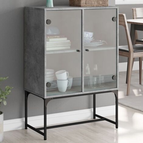 Side Cabinet with Glass Doors Concrete Grey 69x37x100 cm vidaXL